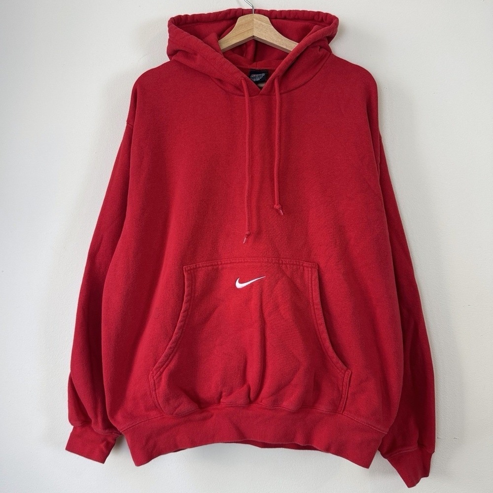 Vintage 2000's Nike Center Swoosh Pocket Embroidered y2k Cherry Red Hoodie L/XL